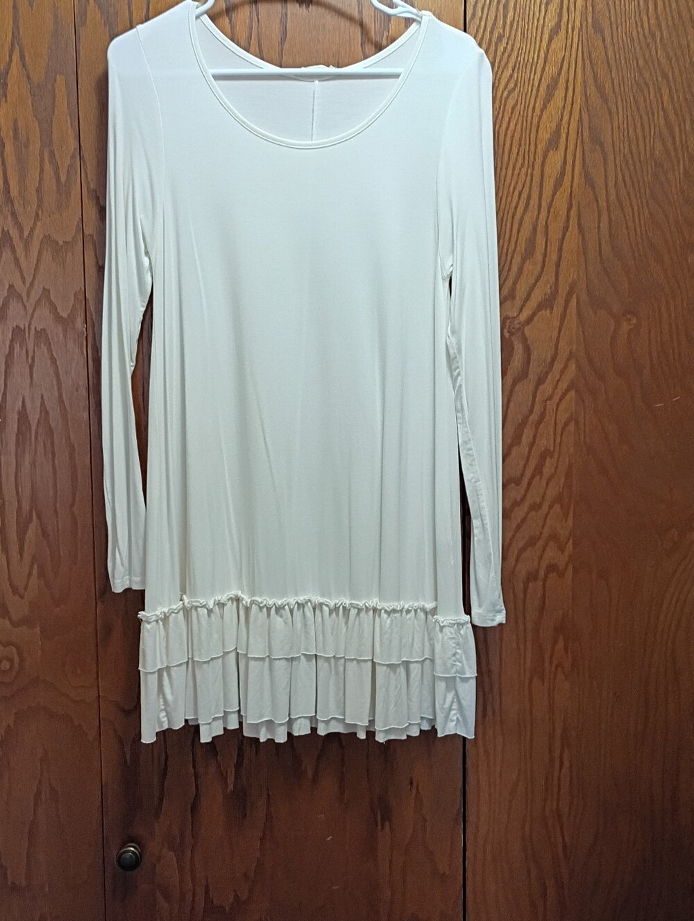 Easel Women’s Long Sleeve Ruffle-Hem Tunic Top - White